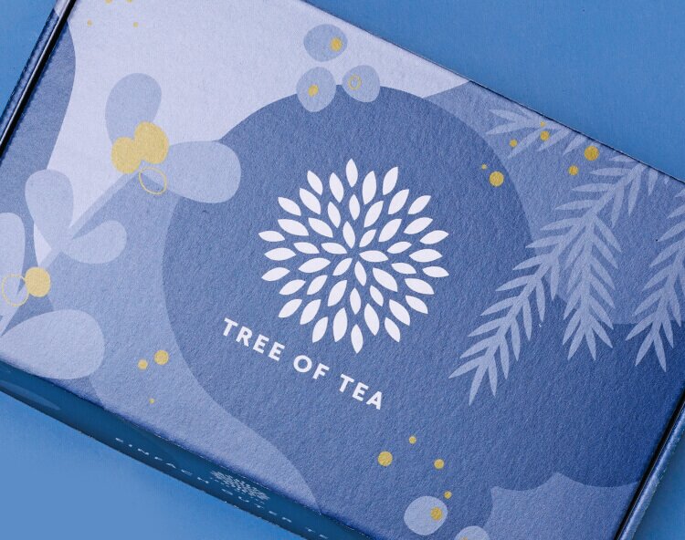 Winterliche blaue Tree of Tea Geschenkbox