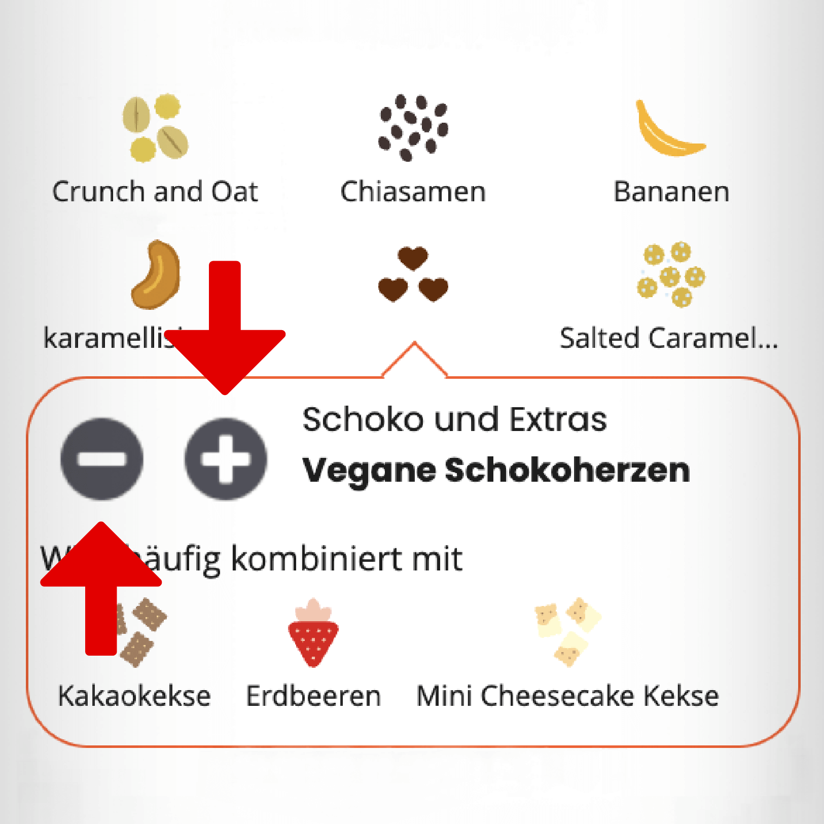 mymuesli Mixer - füge beim mixen beliebig mehr oder weniger Zutaten hinzu.